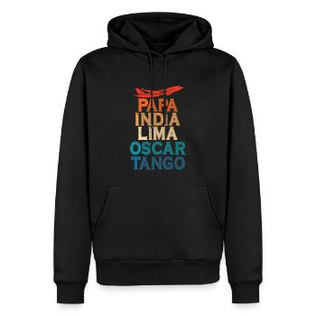 Alphabet Pilote Aviation Radio Airband Pilote de ligne - Sweat à capuche Premium bio Homme - noir - Devant - Nico (187cm)