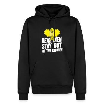 Echte Männer bleiben aus der Küche Pickleball - Männer Premium Bio Hoodie - Schwarz - Vorne - Nico (187cm)