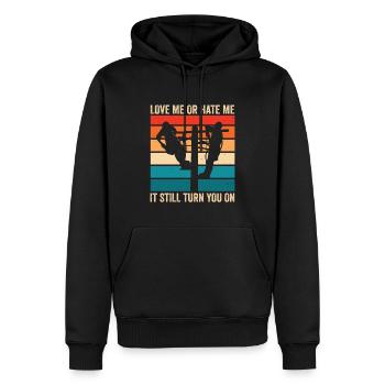 Drôle d’électricien haute tension disant électricité - Sweat à capuche Premium bio Homme - noir - Devant - Nico (187cm)