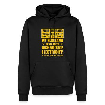 Épouse d’un électricien haute tension - Sweat à capuche Premium bio Homme - noir - Devant - Nico (187cm)