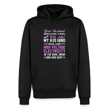 Épouse d’un électricien haute tension - Sweat à capuche Premium bio Homme - noir - Devant - Nico (187cm)