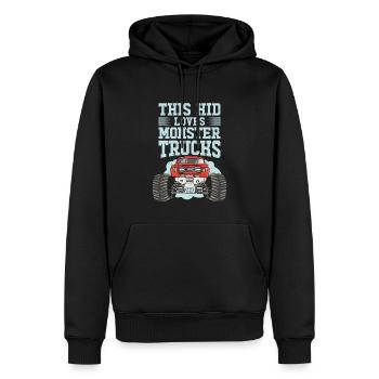 Ce gamin adore les camions monstres - Sweat à capuche Premium bio Homme - noir - Devant - Nico (187cm)