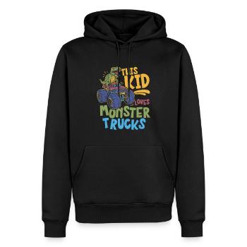 Ce gamin adore les monster trucks - Sweat à capuche Premium bio Homme - noir - Devant - Nico (187cm)