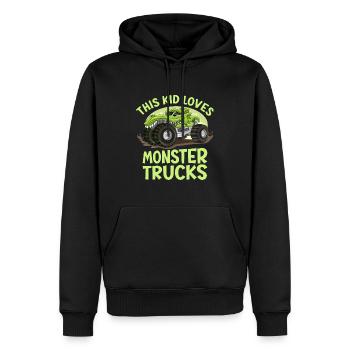 Ce gamin adore les camions monstres - Sweat à capuche Premium bio Homme - noir - Devant - Nico (187cm)