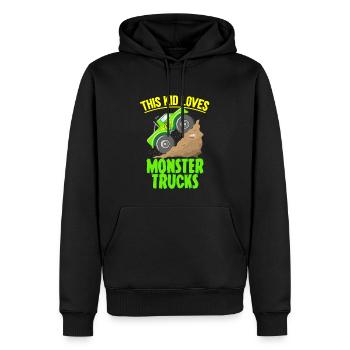 Ce gamin adore les monster trucks - Sweat à capuche Premium bio Homme - noir - Devant - Nico (187cm)
