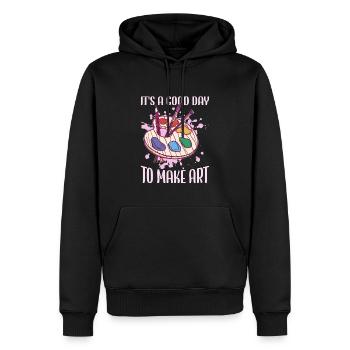 Professeur d’art Drôle de dicteur Cours d’art Cours d’art - Sweat à capuche Premium bio Homme - noir - Devant - Nico (187cm)