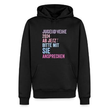 Jugendweihe 2024 Ab Jetzt Bitte Mit Sie Ansprechen - Männer Premium Bio Hoodie - Schwarz - Vorne - Nico (187cm)