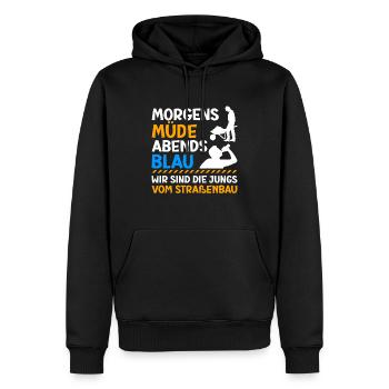Morgens Müde Abends Blau Straßenbau - Männer Premium Bio Hoodie - Schwarz - Vorne - Nico (187cm)