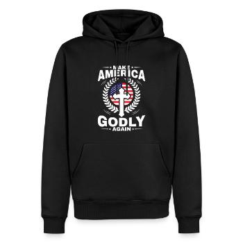 Rendre l’Amérique pieuse, aimer à nouveau la foi de Dieu - Sweat à capuche Premium bio Homme - noir - Devant - Nico (187cm)
