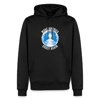 Rendre l’Amérique pieuse, aimer à nouveau la foi de Dieu - Sweat à capuche Premium bio Homme - noir - Devant - Nico (187cm)