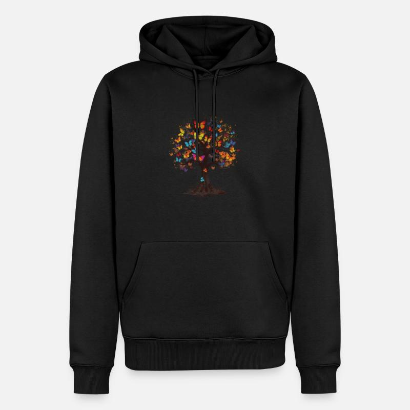 Schmetterlingsbaum Bunte Schmetterlinge Fliegen - Männer Premium Bio Hoodie - Schwarz