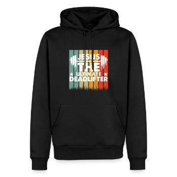 Jésus L’ultime soulevé de terre rétro Jésus - Sweat à capuche Premium bio Homme - noir - Devant - Nico (187cm)