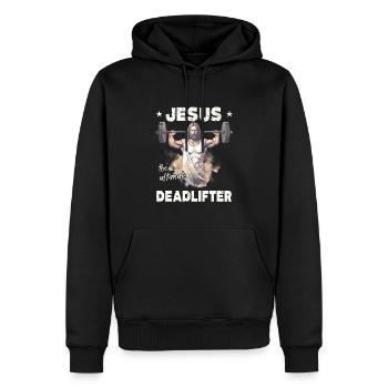 Jésus L’ultime soulevé de terre rétro Jésus - Sweat à capuche Premium bio Homme - noir - Devant - Nico (187cm)