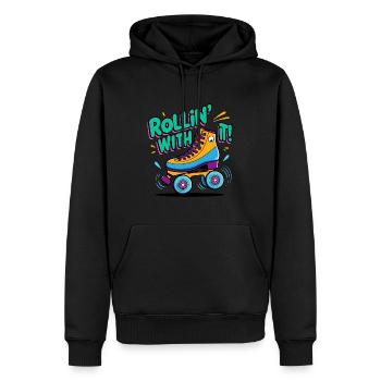 Rollin' With It - Retro Rollschuh Design - Männer Premium Bio Hoodie - Schwarz - Vorne - Nico (187cm)