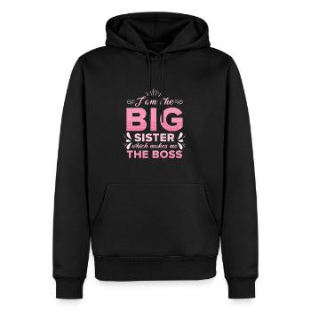 Patron de la Grande Sœur - Sweat à capuche Premium bio Homme - noir - Devant - Nico (187cm)