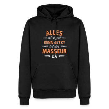 Alles wird gut denn jetzt ist der Masseur da - Männer Premium Bio Hoodie - Schwarz - Vorne - Nico (187cm)