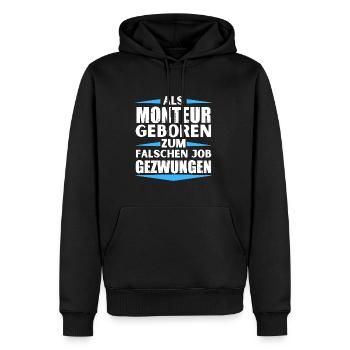 Installer landed in the wrong job - Men’s Premium Organic Hoodie - black - Front - Nico (187cm)