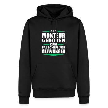 Installer landed in the wrong job - Men’s Premium Organic Hoodie - black - Front - Nico (187cm)