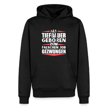 Tiefbauer im falschen Job gelandet - Männer Premium Bio Hoodie - Schwarz - Vorne - Nico (187cm)
