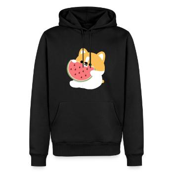 Corgi Chiot Pastèque - Sweat à capuche Premium bio Homme - noir - Devant - Nico (187cm)