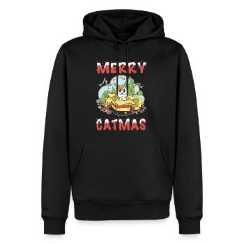 Merry Catmas Cat Christmas Christmas Tree Cartoon - Sweat à capuche Premium bio Homme - noir - Devant - Nico (187cm)
