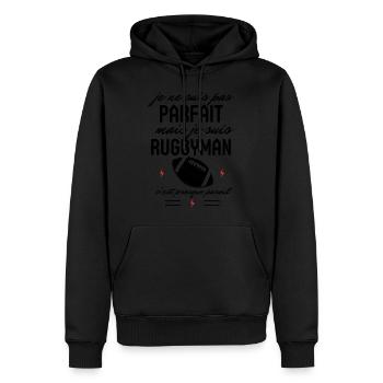 Pas parfait mais Rugbyman - Sweat à capuche Premium bio Homme - noir - Devant - Nico (187cm)