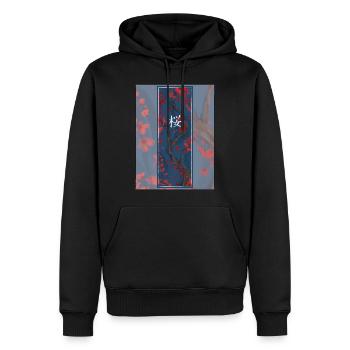 Sakura Sumi-e Kanji Foncé - Sweat à capuche Premium bio Homme - noir - Devant - Nico (187cm)