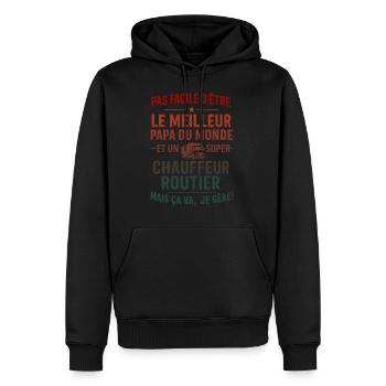Super Papa Chauffeur routier chauffeur-routier - Sweat à capuche Premium bio Homme - noir - Devant - Nico (187cm)