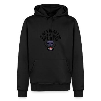 Je ne mords pas mais mon humain oui - Sweat à capuche Premium bio Homme - noir - Devant - Nico (187cm)