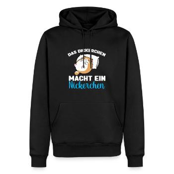 Katze Das Dickerchen macht ein Nickerchen - Männer Premium Bio Hoodie - Schwarz - Vorne - Nico (187cm)