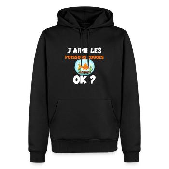 J'aime les Poissins Rouges Idée Cadeau Famille - Sweat à capuche Premium bio Homme - noir - Devant - Nico (187cm)