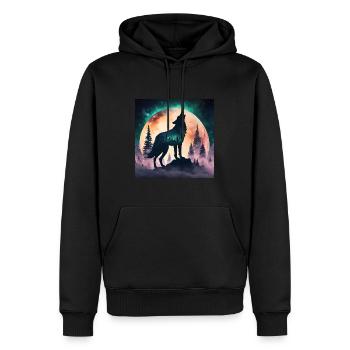 Le loup de la pleine lune - Sweat à capuche Premium bio Homme - noir - Devant - Nico (187cm)