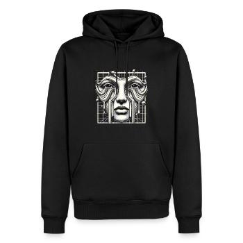 Surreales schmelzendes Gesicht mit abstrakter Geometrie - Männer Premium Bio Hoodie - Schwarz - Vorne - Nico (187cm)
