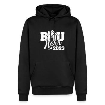 Bauherr 2023 Baustelle Hausbau Eigenheim Bau - Männer Premium Bio Hoodie - Schwarz - Vorne - Nico (187cm)