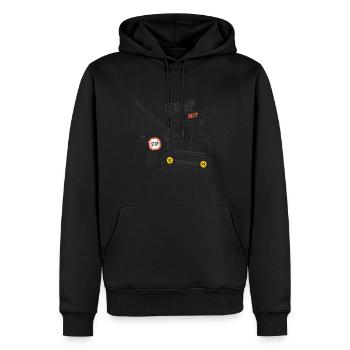 Grue Chantier humour Métier grutier - Sweat à capuche Premium bio Homme - noir - Devant - Nico (187cm)