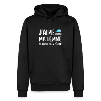 J'aime quand ma femme me laisse aller pêcher - Sweat à capuche Premium bio Homme - noir - Devant - Nico (187cm)