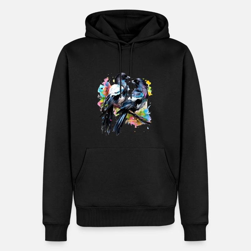 Zwei bemalte Elstern - Männer Premium Bio Hoodie - Schwarz