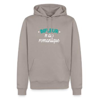 Bifleur mais romantique - Sweat à capuche Premium bio Homme - taupe - Devant - Nico (187cm)