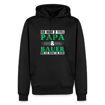 Ich habe 2 Titel Papa und Bauer - Männer Premium Bio Hoodie - Schwarz - Vorne - Nico (187cm)