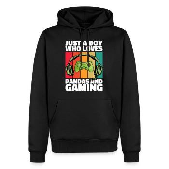 Gamer and Pandas: Video Games and Sweet Adventure - Men’s Premium Organic Hoodie - black - Front - Nico (187cm)