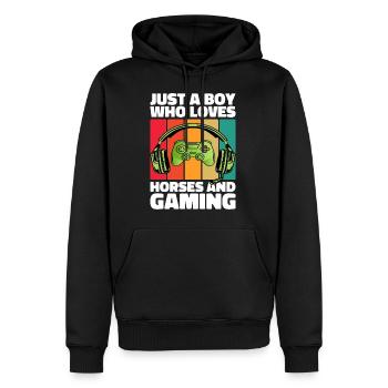 Gamer et Chevaux : Jeux Vidéo et Aventure Équestre - Sweat à capuche Premium bio Homme - noir - Devant - Nico (187cm)