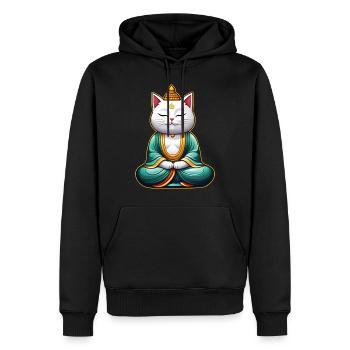 Niedliche weiße Katze in Buddha Yoga Position - Männer Premium Bio Hoodie - Schwarz - Vorne - Nico (187cm)