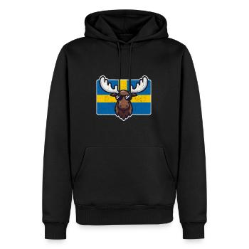 Elch mit Sonnenbrille und schwedischer Flagge - Männer Premium Bio Hoodie - Schwarz - Vorne - Nico (187cm)