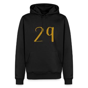 29 - Männer Premium Bio Hoodie - Schwarz - Vorne - Nico (187cm)