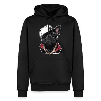 Bouledogue français Gangstar Rap Artiste - Sweat à capuche Premium bio Homme - noir - Devant - Nico (187cm)
