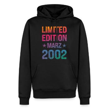Fête d’anniversaire en édition limitée Vintage 2002 - Sweat à capuche Premium bio Homme - noir - Devant - Nico (187cm)