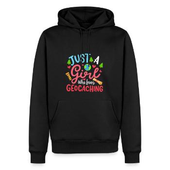 Mädchen, das Geocaching liebt - Männer Premium Bio Hoodie - Schwarz - Vorne - Nico (187cm)