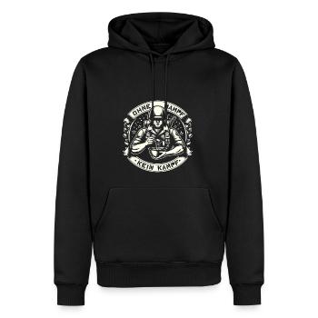 Ohne Mampf kein Kampf! 💪😄 🍔🔥 - Männer Premium Bio Hoodie - Schwarz - Vorne - Nico (187cm)