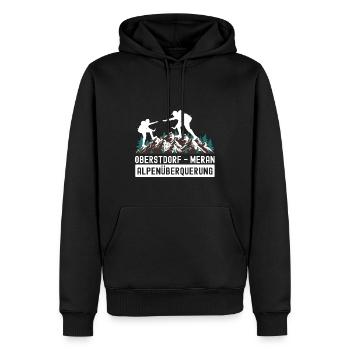 Traversée des Alpes Sentier de randonnée longue distance Oberstdorf Merano E5 - Sweat à capuche Premium bio Homme - noir - Devant - Nico (187cm)