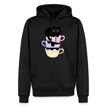Schwarze Kaffeekatze Lustig - Männer Premium Bio Hoodie - Schwarz - Vorne - Nico (187cm)